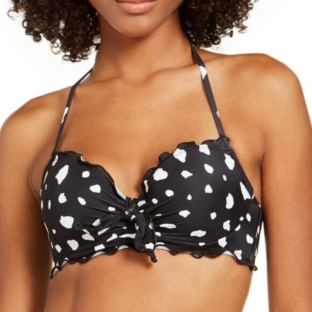 Sundazed Halter Bikini Top With Ruffle Trim Adjustable Straps Back Size 32C